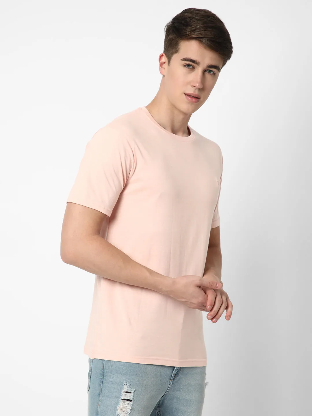 Cotstyle Cotton Fabrics Round Neck Short Length Plain Half Sleeve Casual & Daily Wear Men's T-Shirts -  Pack of 1 - Imp Pink