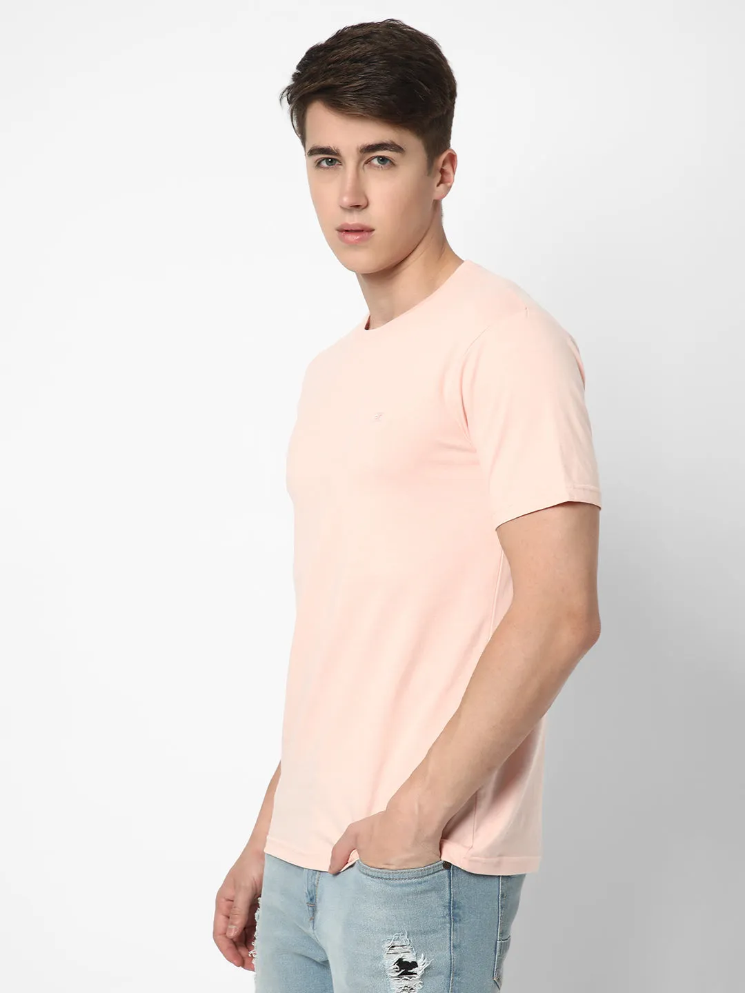 Cotstyle Cotton Fabrics Round Neck Short Length Plain Half Sleeve Casual & Daily Wear Men's T-Shirts -  Pack of 1 - Imp Pink