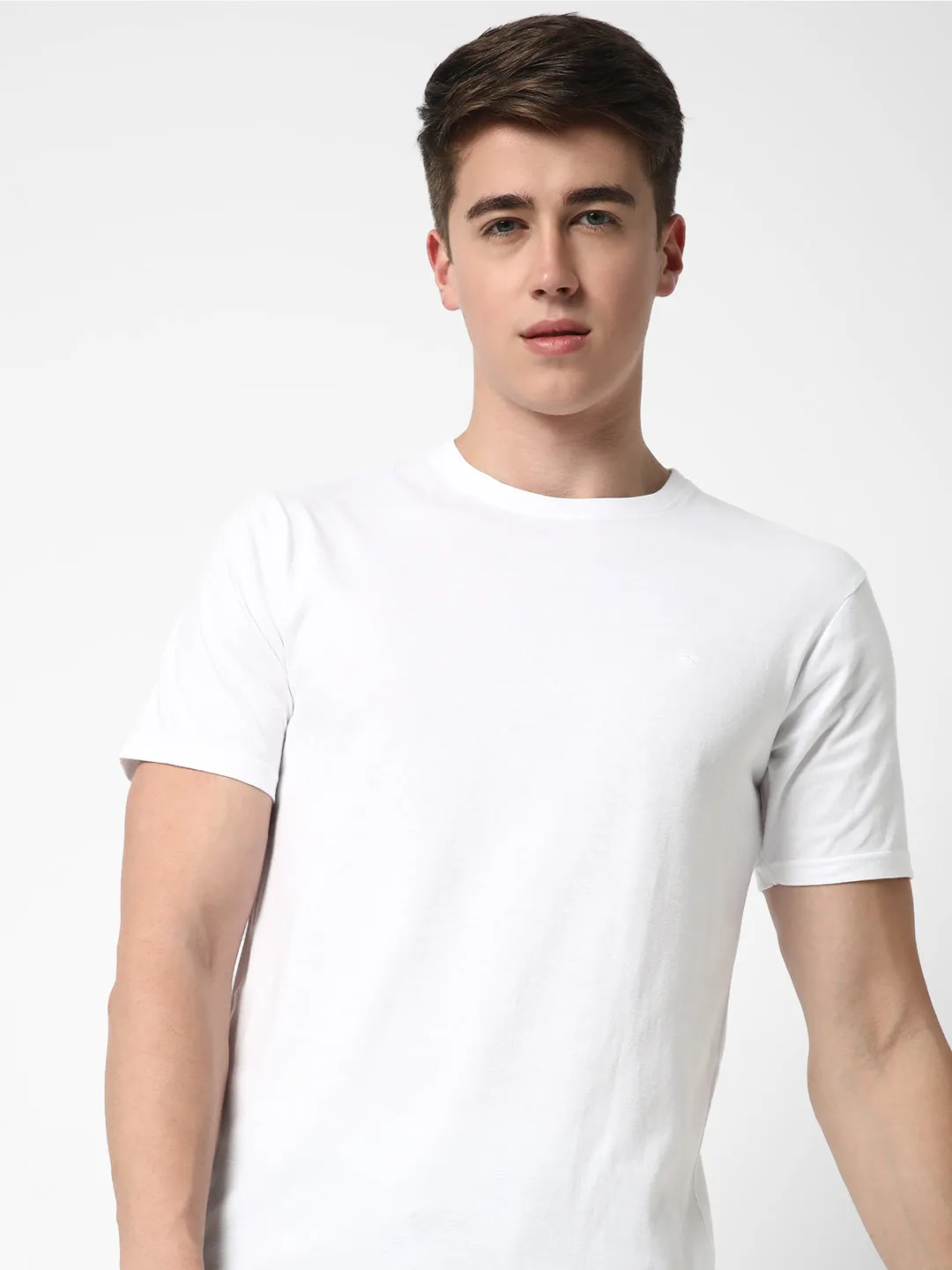 Cotstyle Cotton Fabrics Round Neck Short Length Plain Half Sleeve Casual & Daily Wear Men's T-Shirts -  Pack of 1 - White