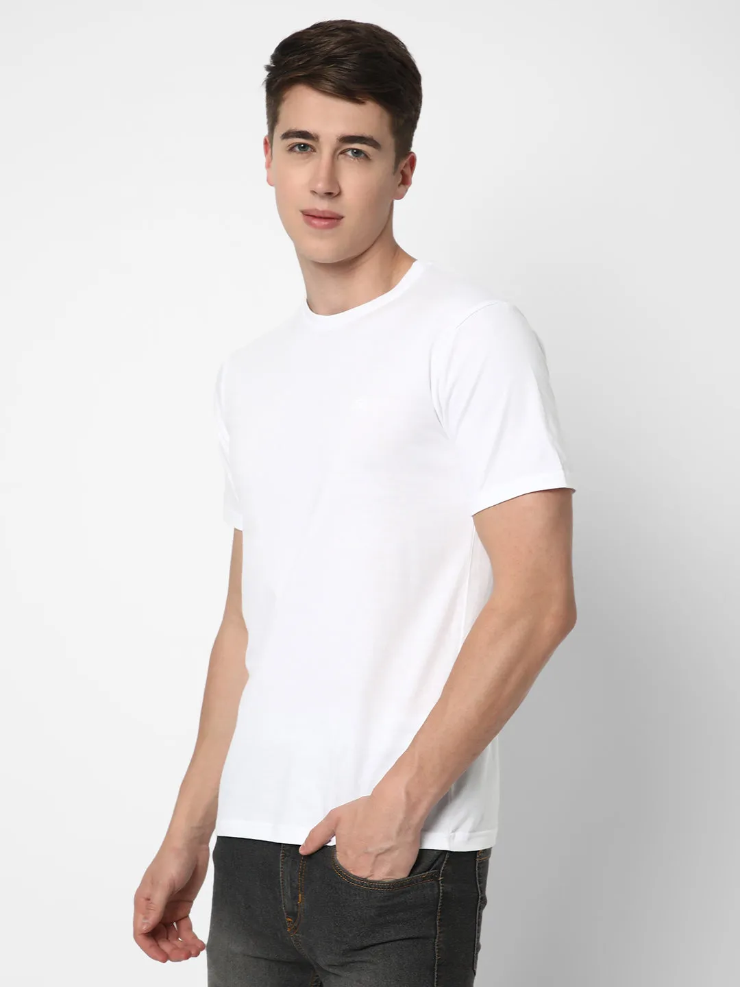 Cotstyle Cotton Fabrics Round Neck Short Length Plain Half Sleeve Casual & Daily Wear Men's T-Shirts -  Pack of 1 - White