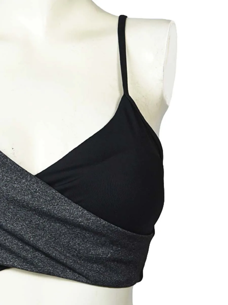 Elegant Cross Stack - Sports Bra - Dark Grey / Black