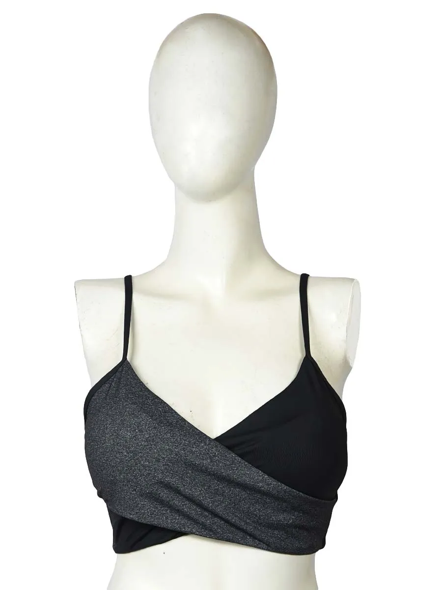 Elegant Cross Stack - Sports Bra - Dark Grey / Black