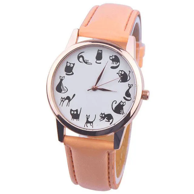 Fashion Casual Watches Women Lovely Cat Leather Sport Quartz Wrist Watches Luxury Brand Hour Clock Relojes relogio feminino