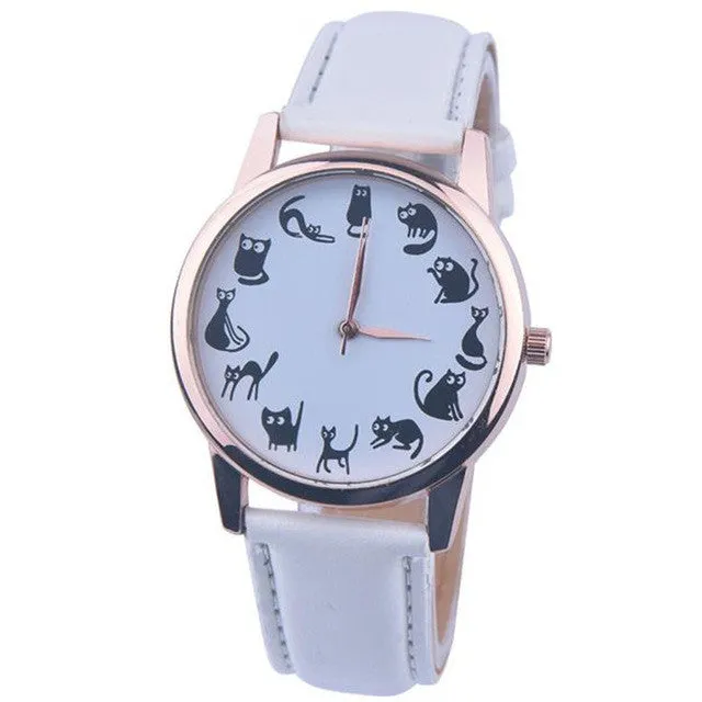 Fashion Casual Watches Women Lovely Cat Leather Sport Quartz Wrist Watches Luxury Brand Hour Clock Relojes relogio feminino