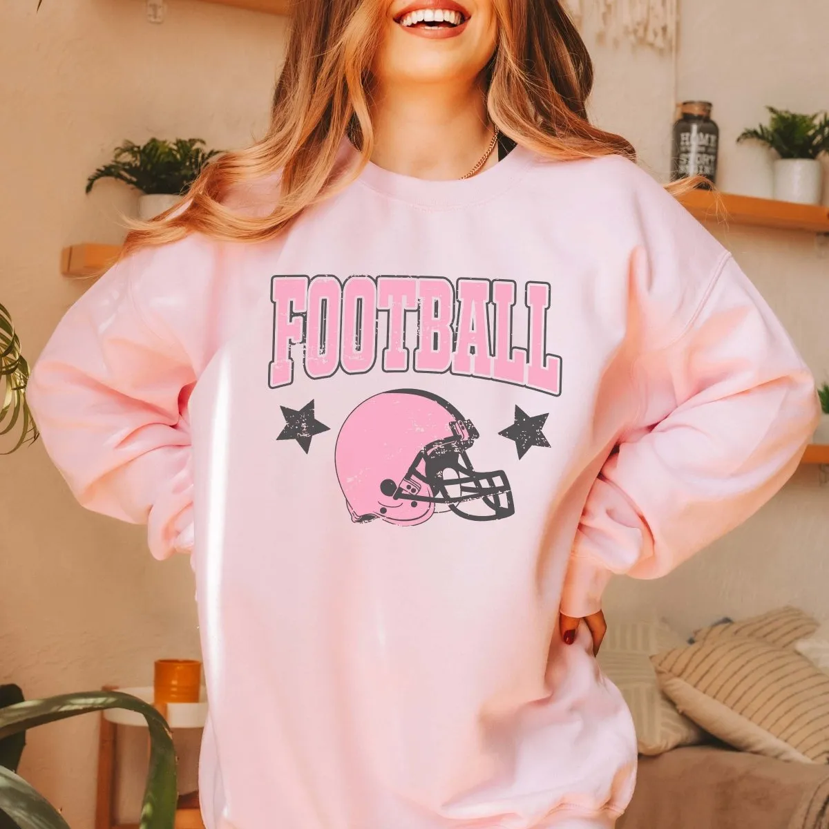 Football Helmet Pink Sweatshirt