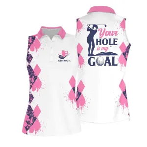 Golf Polo Shirts for Women Sleeveless Summer Sports, Your Hole Is My Goal Women Short Sleeve Polo Shirt