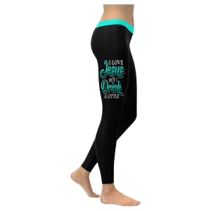 I Love Jesus But I Drink A Little Soft Leggings For Women Christian - Christian Leggings For Women