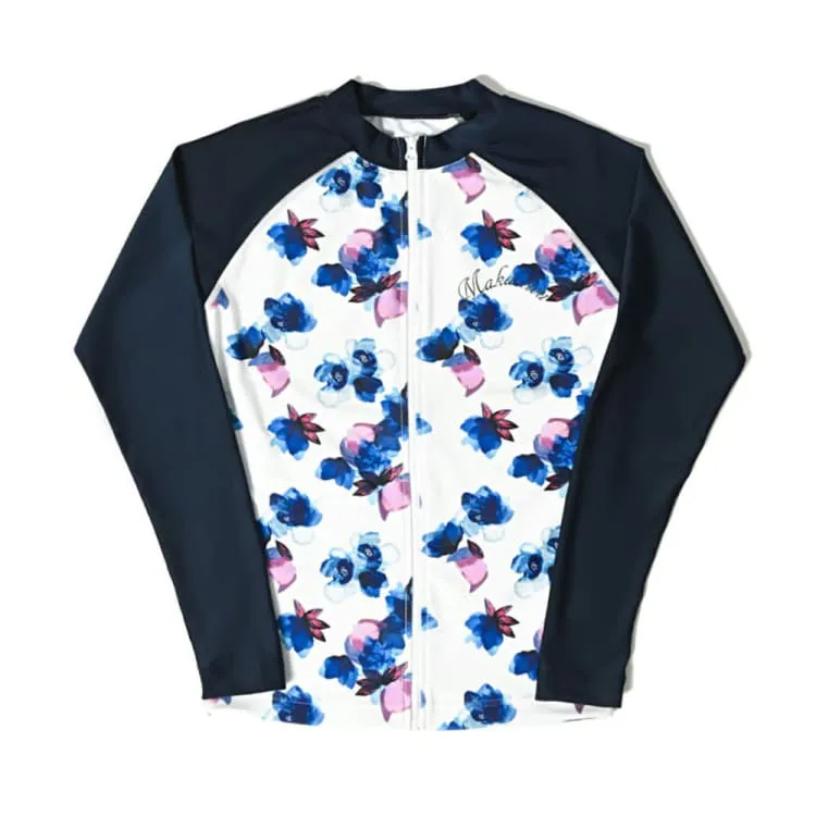 Maka-Hou Women Zip-Up Rashguard-BRUSH FLOWER (Japanese Brand)