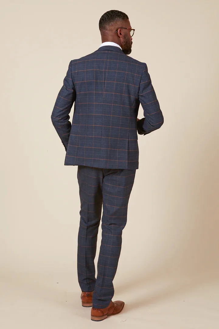 MARC DARCY Jenson Blazer - Mens Slim Fit - Marine Navy Check