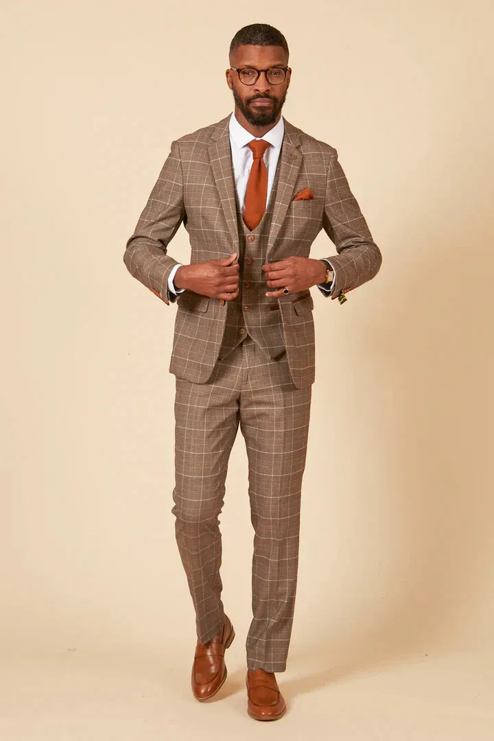 MARC DARCY Ray Blazer - Mens Slim Fit - Tan Check