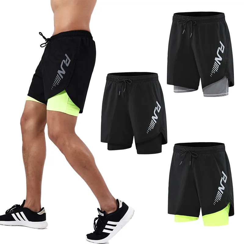 Men's Running Shorts Mens 2 in 1 Sports Shorts Male double-deck Quick Drying Sports men Shorts Jogging Gym Shorts men