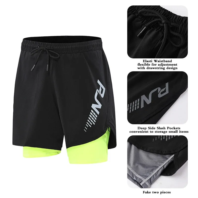 Men's Running Shorts Mens 2 in 1 Sports Shorts Male double-deck Quick Drying Sports men Shorts Jogging Gym Shorts men