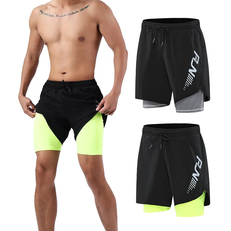 Men's Running Shorts Mens 2 in 1 Sports Shorts Male double-deck Quick Drying Sports men Shorts Jogging Gym Shorts men