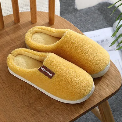 New cotton slippers for women in winter, cute indoor thick-soled warm confinement shoes for couples, non-slip plush heel home shoes