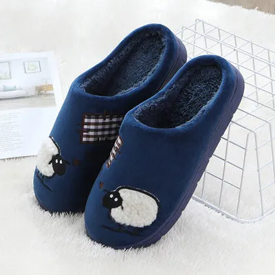 New cotton slippers for women in winter, cute indoor thick-soled warm confinement shoes for couples, non-slip plush heel home shoes