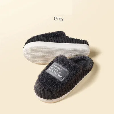 New cotton slippers for women in winter, cute indoor thick-soled warm confinement shoes for couples, non-slip plush heel home shoes