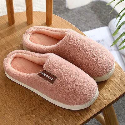 New cotton slippers for women in winter, cute indoor thick-soled warm confinement shoes for couples, non-slip plush heel home shoes