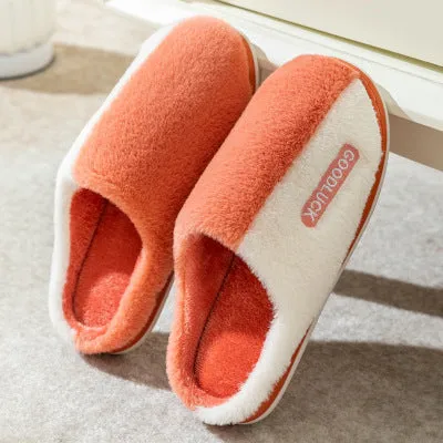 New cotton slippers for women in winter, cute indoor thick-soled warm confinement shoes for couples, non-slip plush heel home shoes