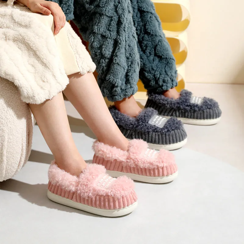 New cotton slippers for women in winter, cute indoor thick-soled warm confinement shoes for couples, non-slip plush heel home shoes