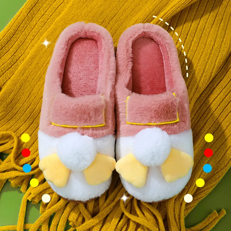 New cotton slippers for women in winter, cute indoor thick-soled warm confinement shoes for couples, non-slip plush heel home shoes