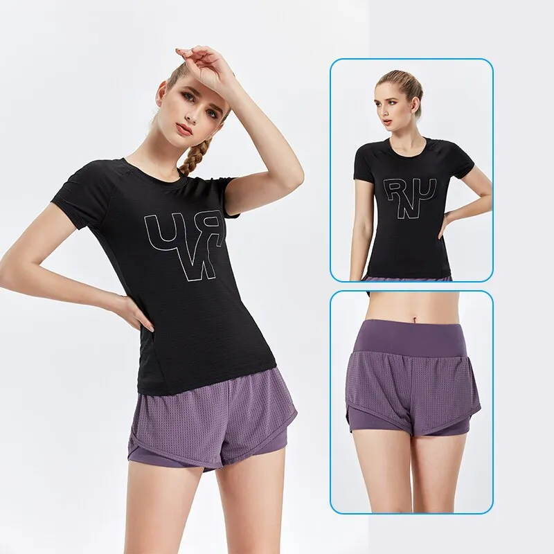 New Shirts Yoga Sports Running Compression Quick Dry Workout Tops Tennis Workout Sports T Shirt Female Training Gym Short Sleeve