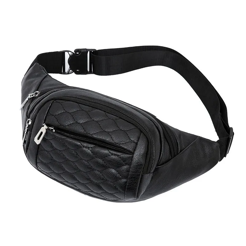 PU rhombus plaid women's casual cross-body chest bag for men outdoor travel sports waist bag large capacity mobile phone bag