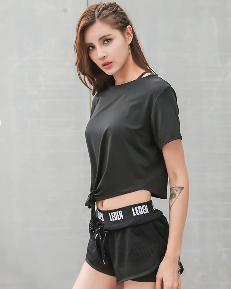 Quick Dry Crop Top Knotted Waist Shirt