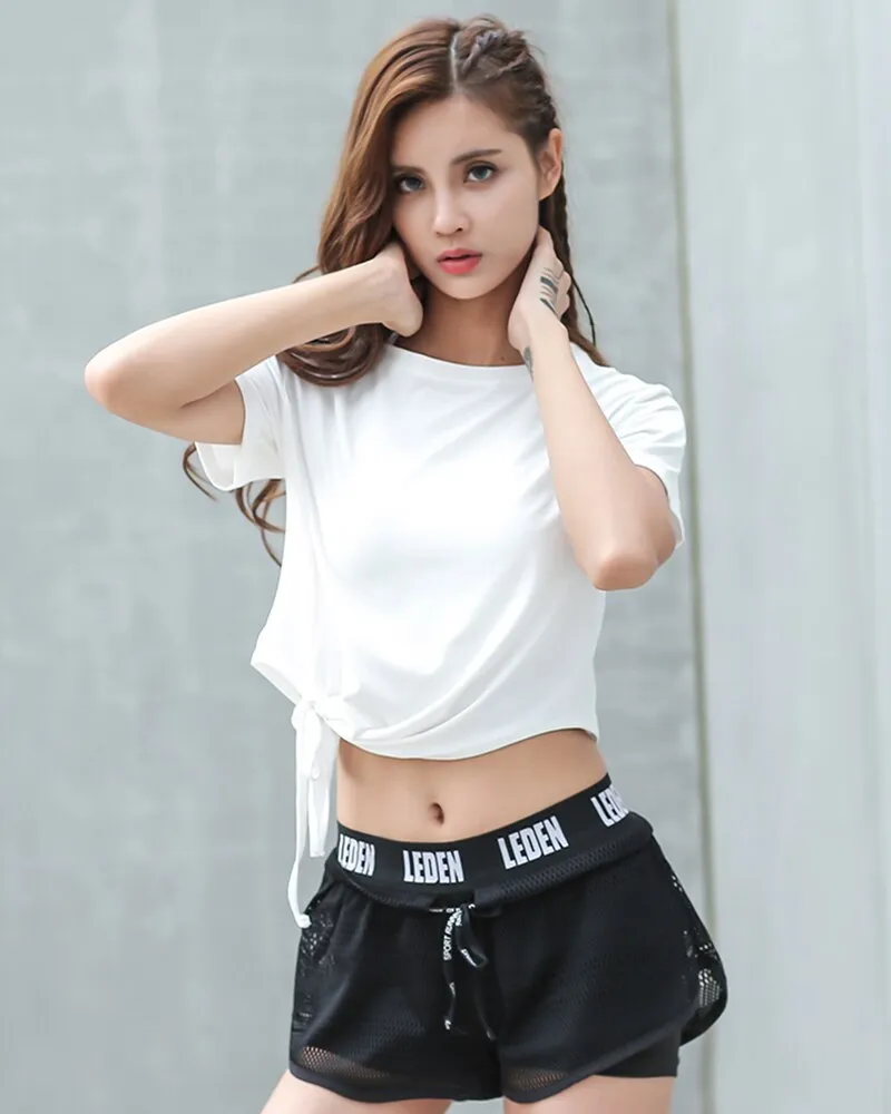 Quick Dry Crop Top Knotted Waist Shirt