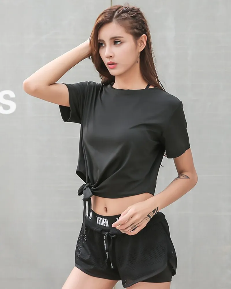 Quick Dry Crop Top Knotted Waist Shirt