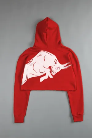 Signature White Bull (CROPPED) HOODIE IN RED