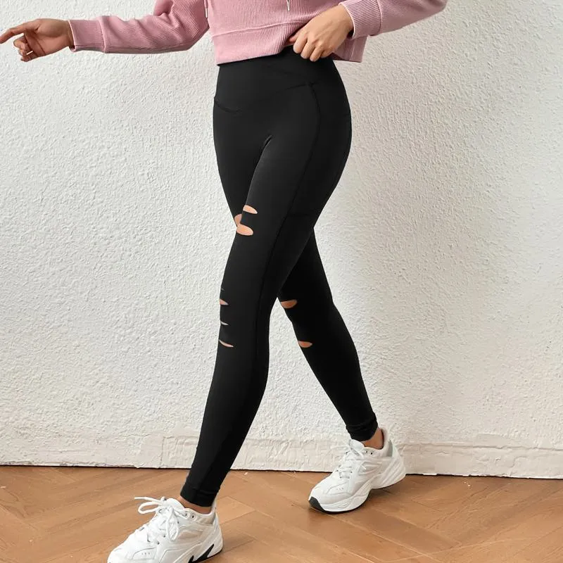 Sports Crossed Tight-Fitting Distressed Elasticity Yoga Fitness Sports Pants