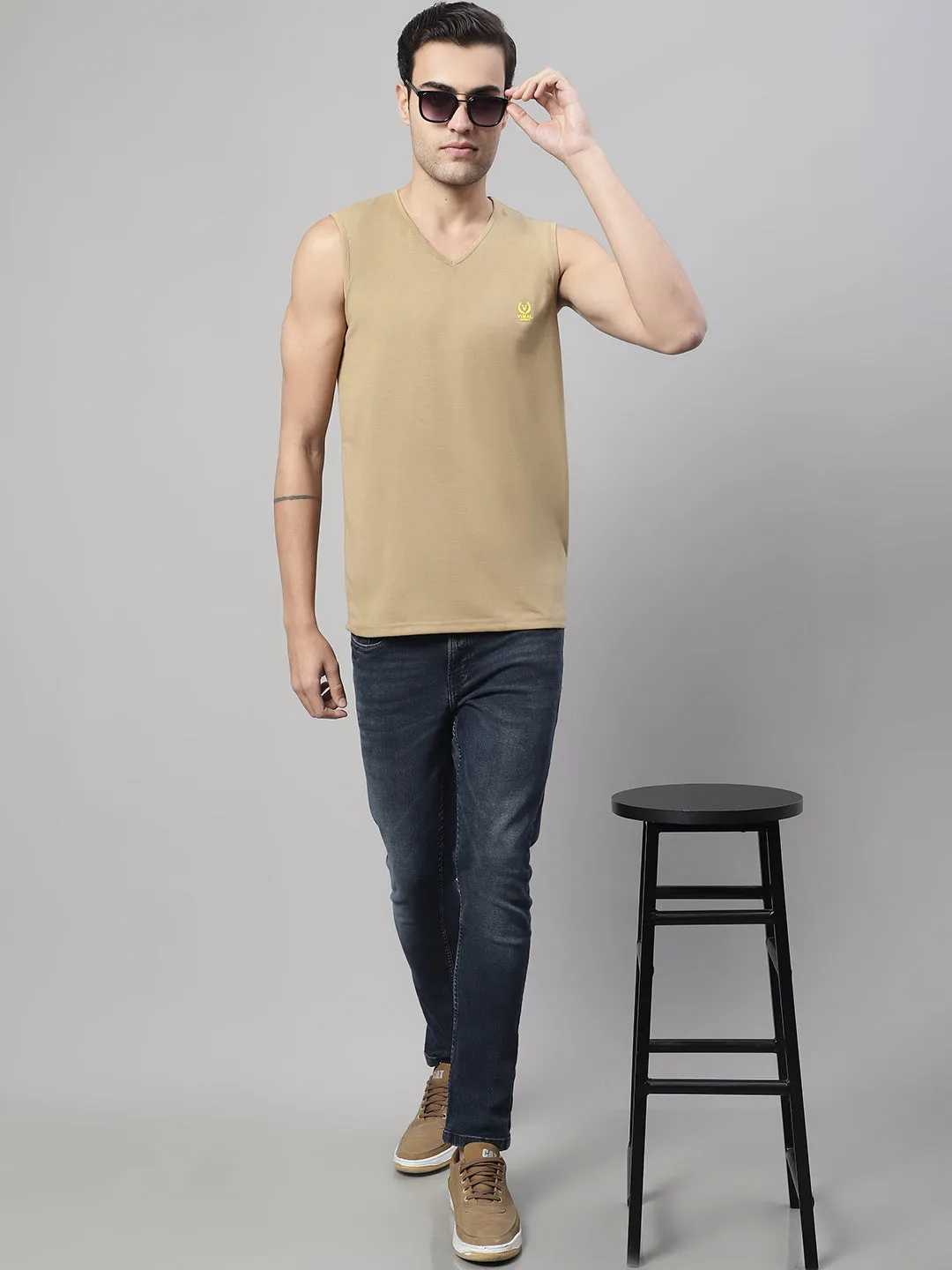 Vimal Jonney Regular Fit Cotton Solid Mud Gym Vest for Men