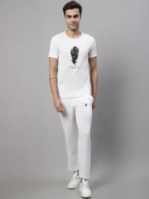 Vimal Jonney White Cotton Printed Co-ord Set Tracksuit For Men(Zip On 1 Side Pocket)