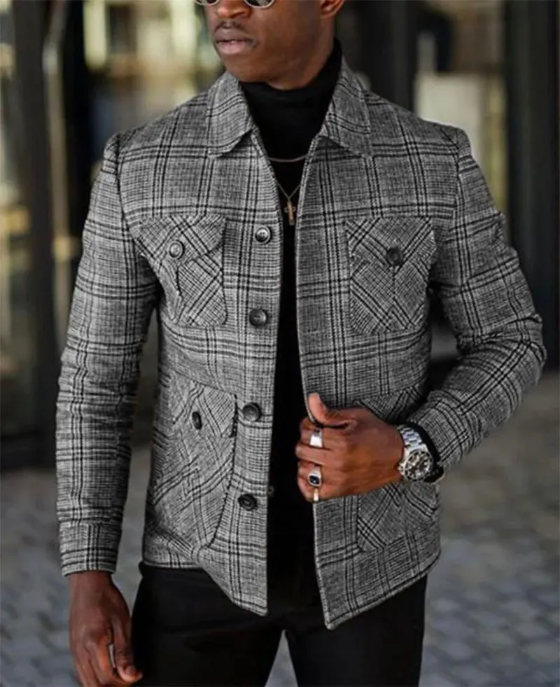 Wiaofellas  -  Men‘’s Plaid Jacket Multi-Pocket Turndown Collar Buttons Jacket Coat Fashion Casual Outdoor Coat High Quality For Men Clothing