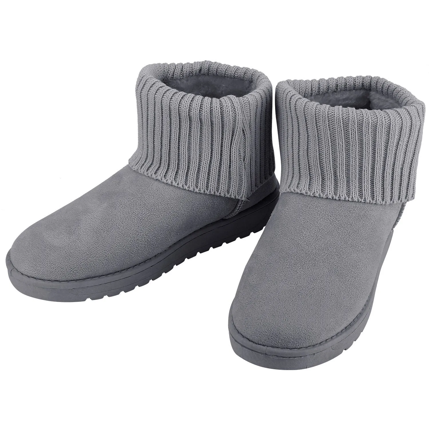 Women Lady Snow Boots Suede Mid-Calf Boot Shoe Short Plush Warm Lining Shoes w/ Anti-slip Rubber Base Knitting Design