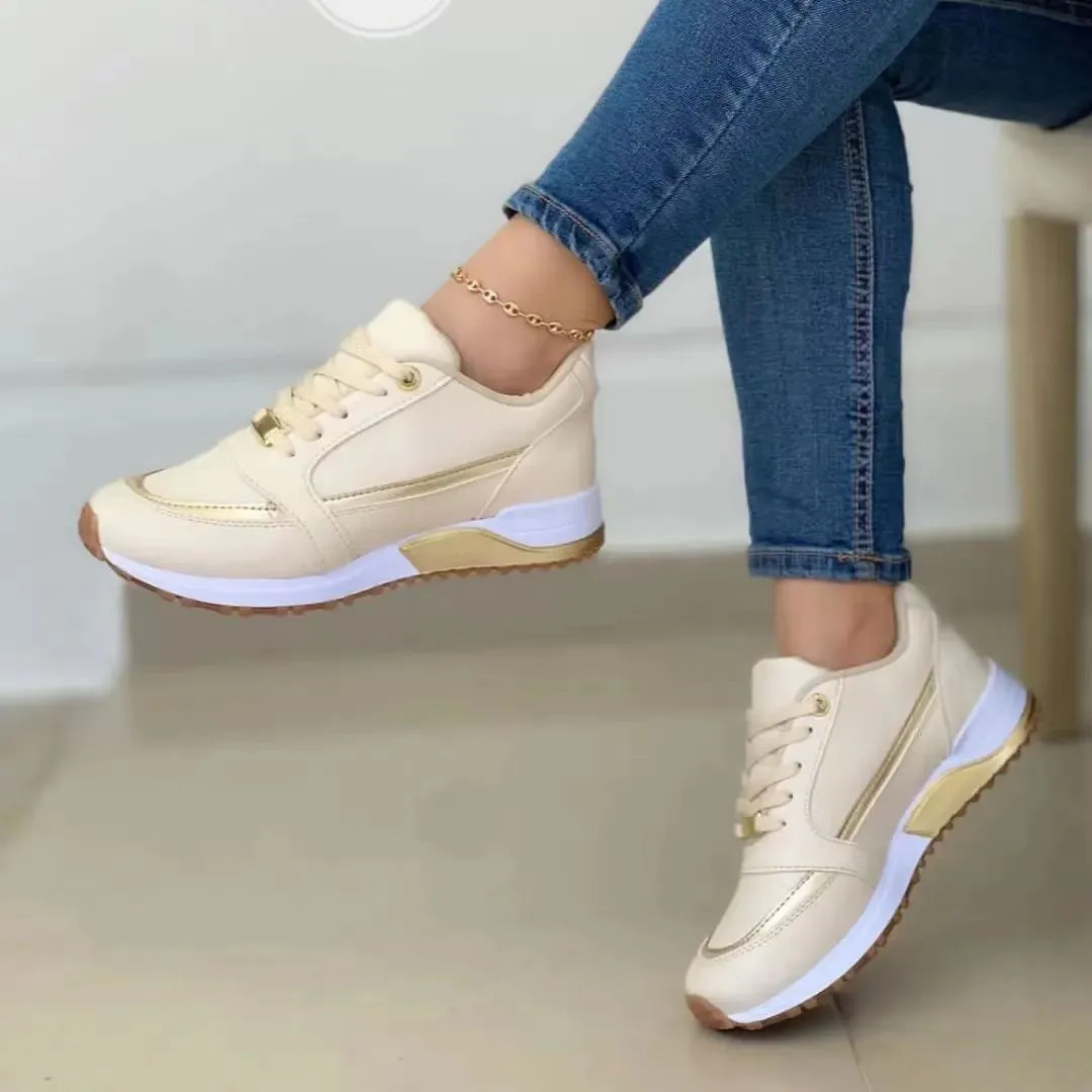 Women Sneakers Fashion Mesh Leather Patchwork Platform Sports Shoes Outdoor Running  - WSA50009