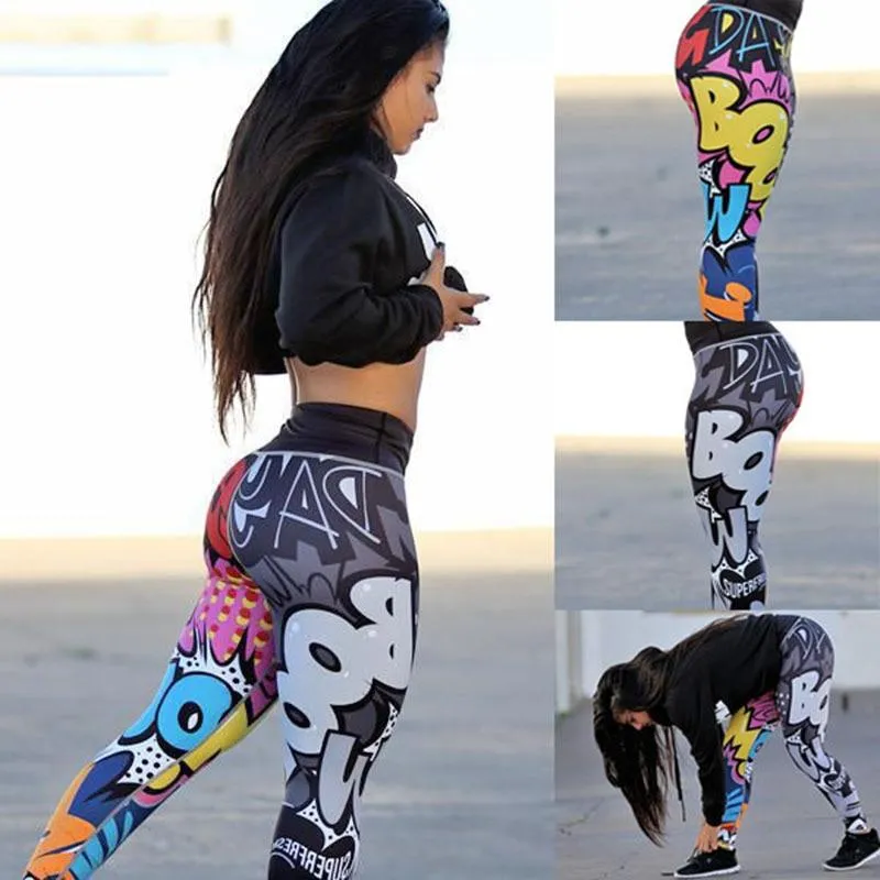 Women Stylish Comic Digital Print High Waist Push Up Workout Leggings Pants