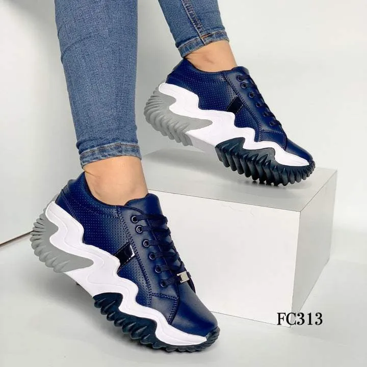 Women thick-soled platform heel casual lace-up shoes