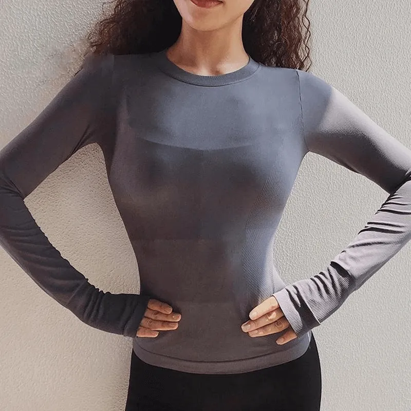 Women's Elongated Long Sleeves Tops / Slim Sports Tops with Finger Holes - SF0074