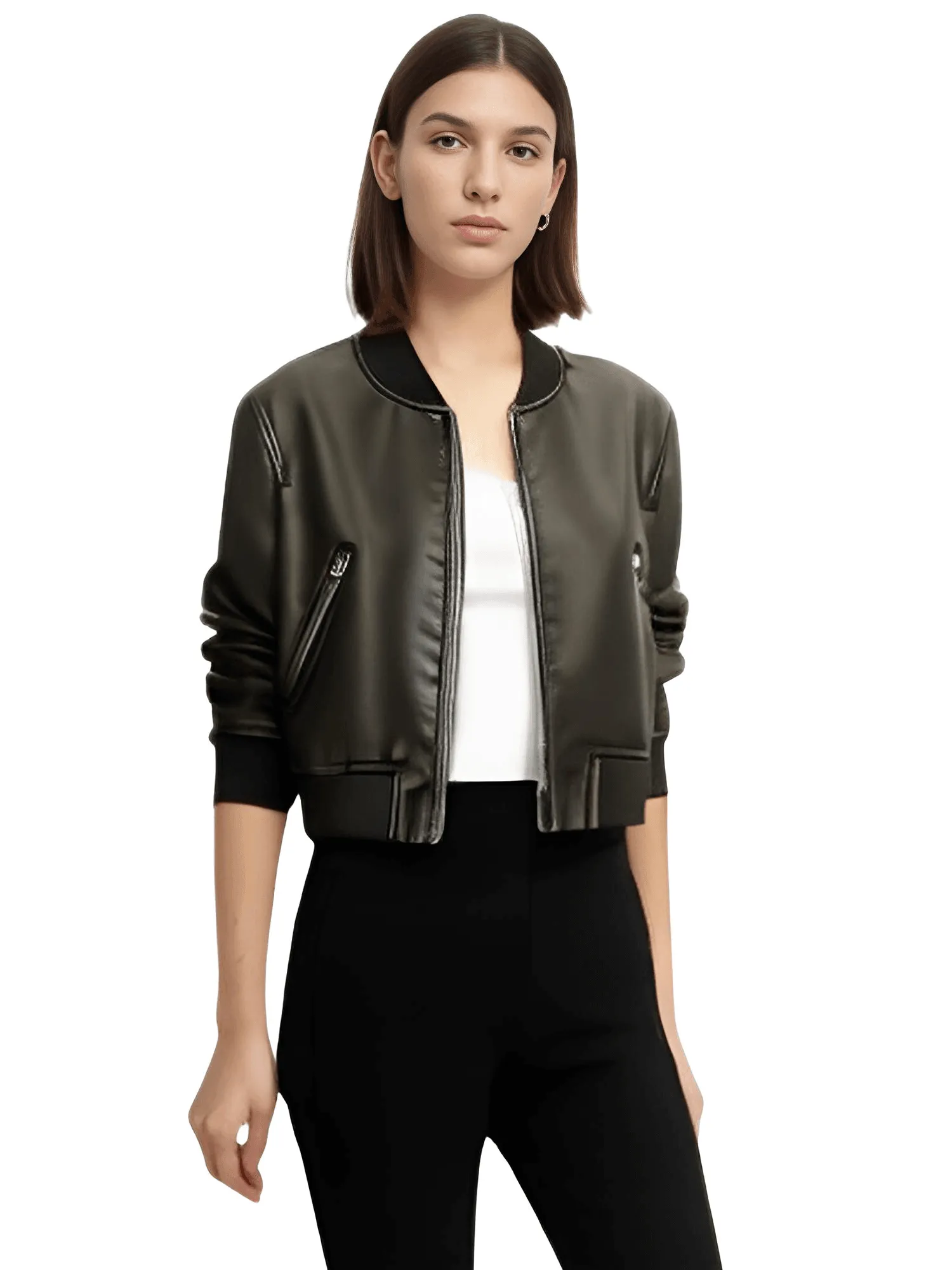 Women's Vintage Imitation Leather Bomber Jacket