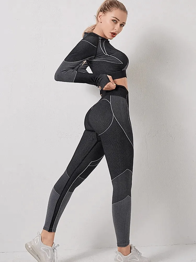 Workout Long Sleeves Suit with Leggings for Women - SF1719